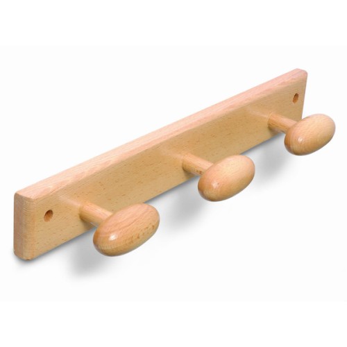B3016-Y Perchero Madera pomo Oval. Roble. 380 x 55 mm. 3 pomos