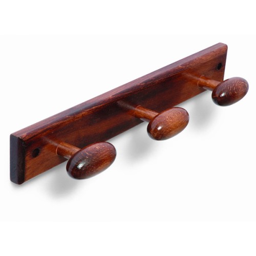 B3016-Z Perchero Madera pomo Oval. Sapeli. 380 x 55 mm. 3 pomos