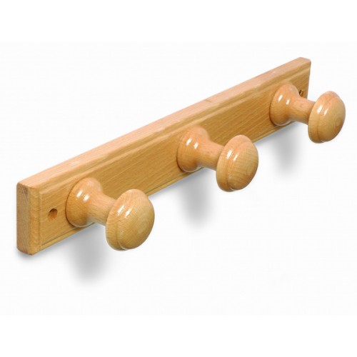 B3020-Y Perchero Madera pomo Redondo. Roble. 355 x 55 mm. 3 pomos