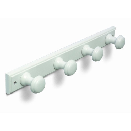 B3027-D Perchero Madera pomo Redondo. Lacado Blanco. 480 x 55 mm. 4 pomos
