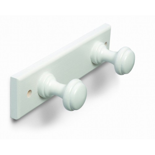 B3030-D Perchero madera Pino. Lacado Blanco. 220 x 55 mm. 2 pomos