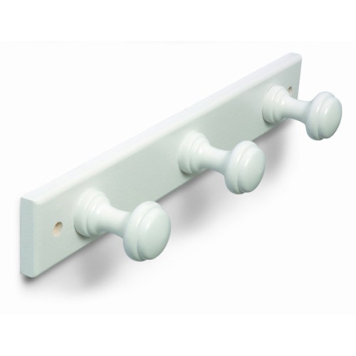 B3031-D Perchero madera Pino. Lacado Blanco. 355 x 55 mm. 3 pomos