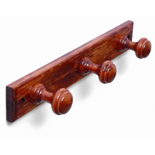 B3031-Z Perchero madera Pino. Sapeli. 355 x 55 mm. 3 pomos