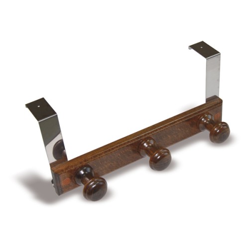 B3120-Z Perchero para Puerta pomo Redondo. Sapeli. 355 x 55 mm. 3 pomos