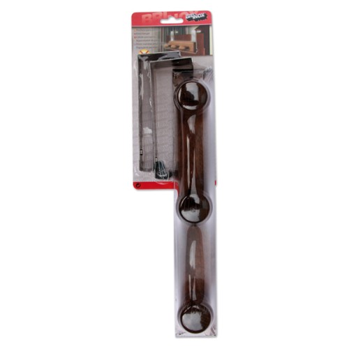 Mod. B3120-Z Perchero para Puerta pomo Redondo. Sapeli. 355 x 55 mm. 3 pomos [Blister 1 unidad]