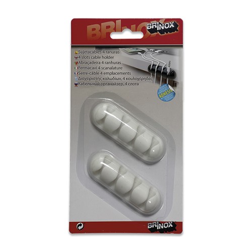 Mod. B4401-B Sujetacables 4 ranuras. Adhesivo. Blanco [Blister 2 unidades]