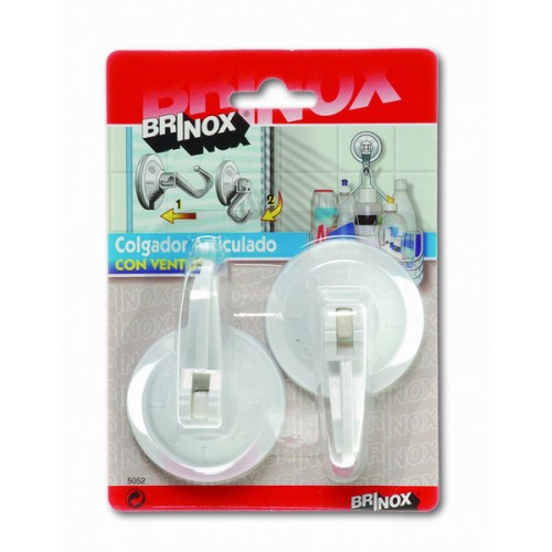 Mod. B5052-B Colgador articulado con Ventosa. Blanco. Ø 53 mm [Blister 2 unidades]