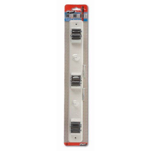 Mod. B7066-D Cuelga escobas con rodillos. Lacado Blanco. 420 x 50 mm. Triple [Blister 1 unidad]