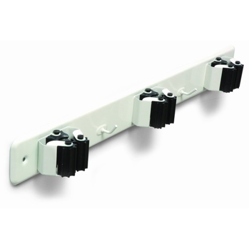 B7066-D Cuelga escobas con rodillos. Lacado Blanco. 420 x 50 mm. Triple