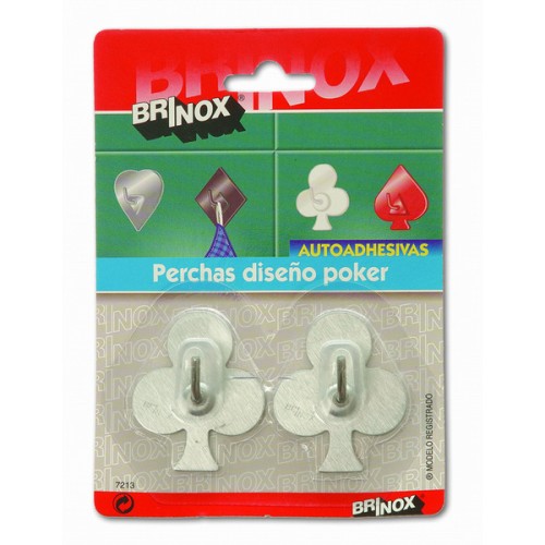 Mod. B7213-E Perchas diseño Poker. Acero Inoxidable. 52 x 44 mm [Blister 2 unidades]
