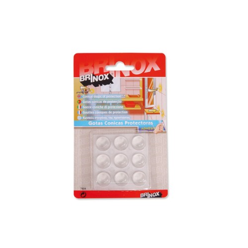 Mod. B7804-H Gotas protectoras adhesivas. Transparente. Ø 16 mm. Alto 8 mm [Blister 9 pastillas]