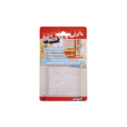 Mod. B7805-H Gotas protectoras adhesivas. Transparente. Ø 17 mm. Alto 3 mm [Blister 9 pastillas]