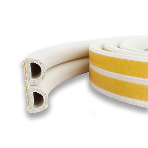 B8252-B Burlete puert y vent. Tipo "D".Adhes 9x6mm x 6m. Blanco