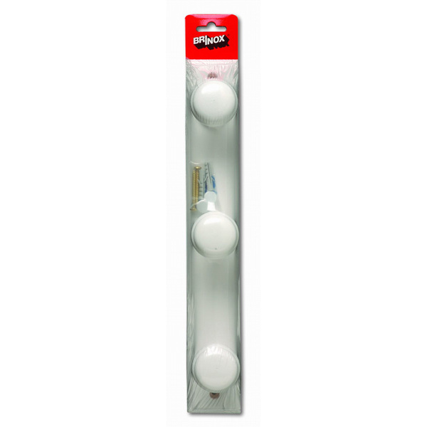 Mod. B3020-D Perchero Madera pomo Redondo. Lacado Blanco. 355 x 55 mm. 3 pomos [Blister 1 unidad]