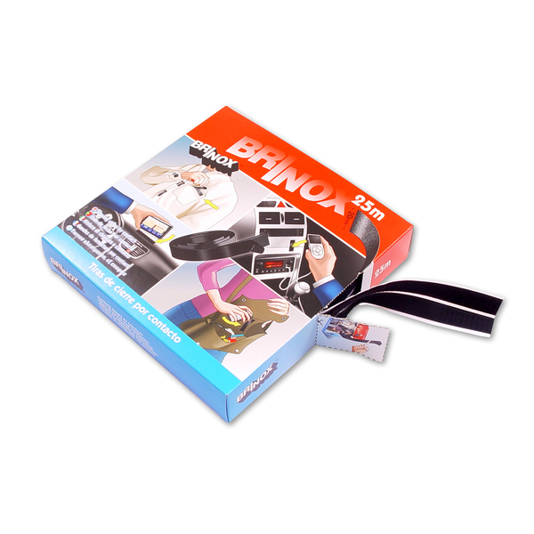 Mod. B4242-N Tira adhesiva de cierre por contacto. Negro. 20 mm x 25 m [Caja-display 1 rollo]