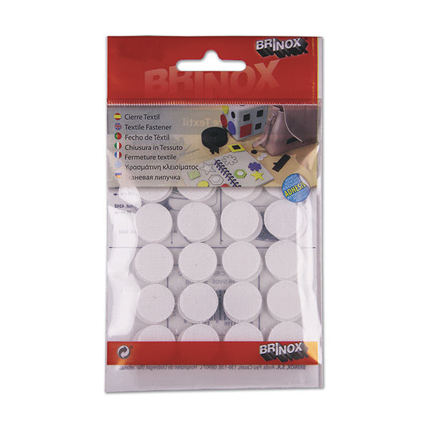Mod. B4243-B Discos adhesivos de cierre téxtil Ø 18 mm. Blanco [Display 20 pares]