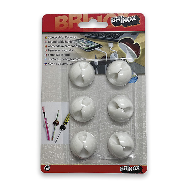 Mod. B4400-B Sujetacables redondo. Adhesivo. Blanco [Blister 6 unidades]