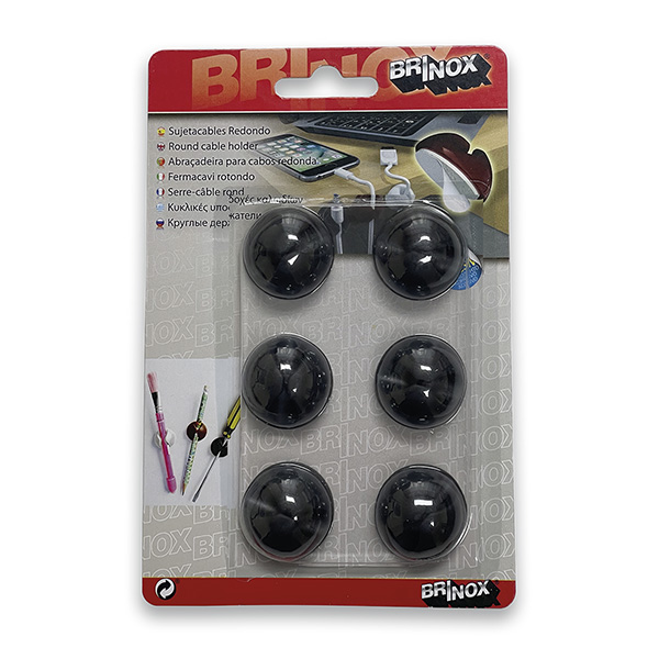Mod. B4400-N Sujetacables redondo. Adhesivo. Negro [Blister 6 unidades]