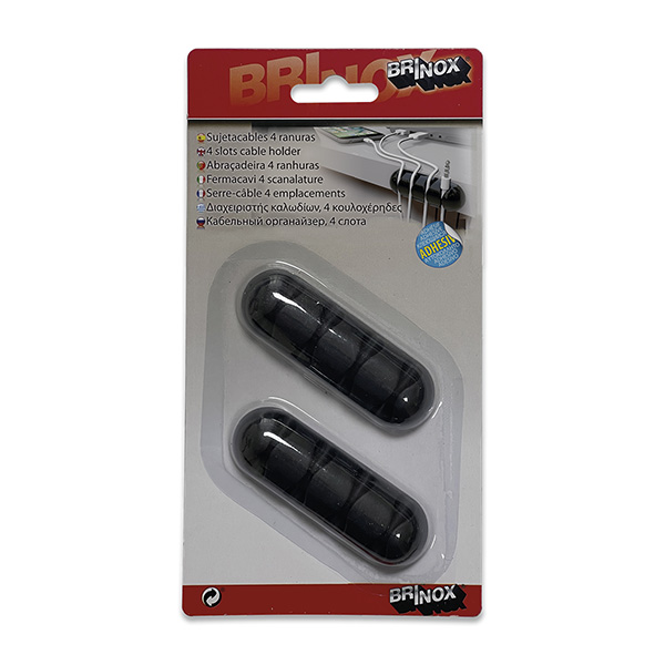 Mod. B4401-N Sujetacables 4 ranuras. Adhesivo. Negro [Blister 2 unidades]