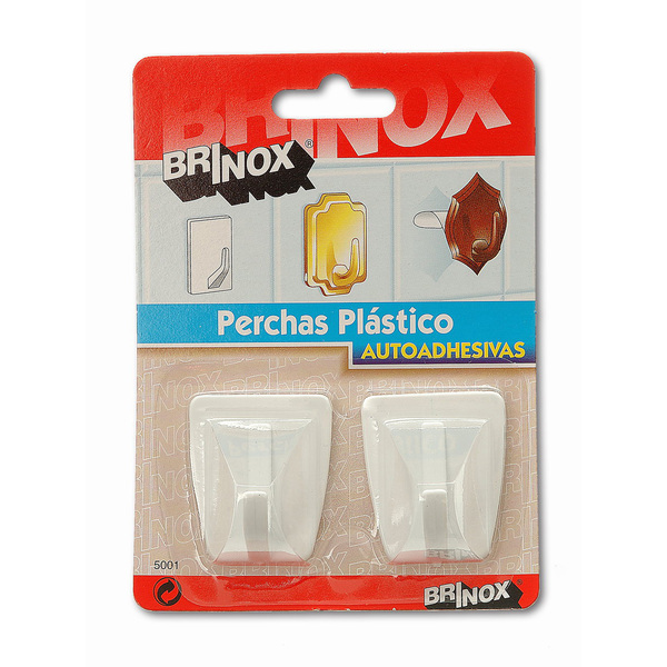 Mod. B5001-B Percha adhesiva. Plástico. Blanco. 35 x 40 mm [Blister 2 unidades]