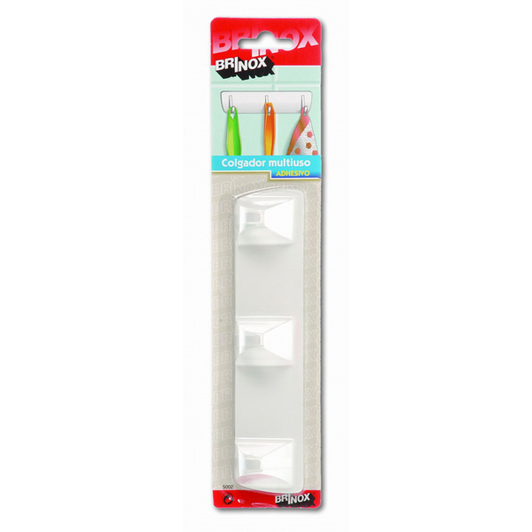 Mod. B5002-B Colgador 3 brazos adhesivo. Blanco. 175 x 40 mm [Blister 1 unidad]