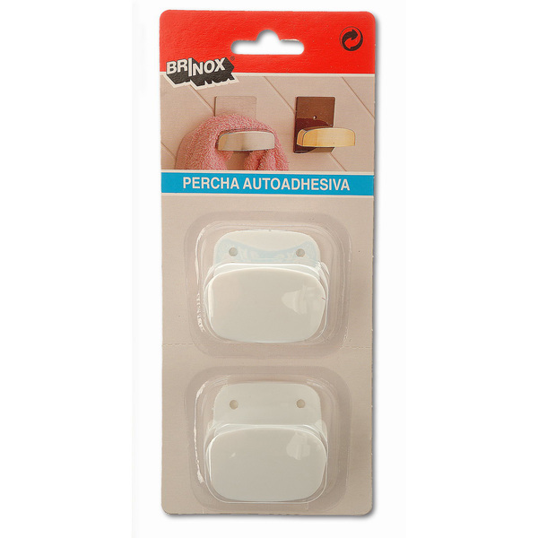 Mod. B5003-B Percha baño adhesiva. Blanco. 45 x 40 mm [Blister 2 unidades]