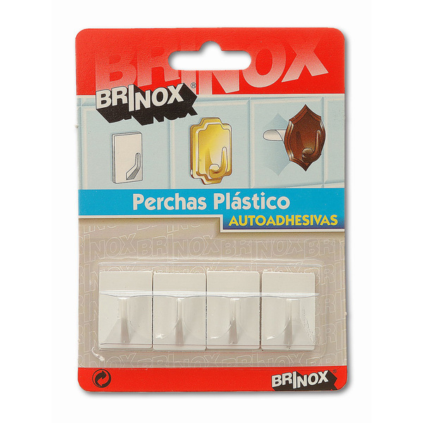 Mod. B5008-B Mini Percha adhesiva. Blanco. 20 x 28 mm [Blister 4 unidades]