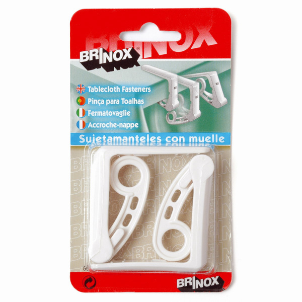 Mod. B5009-B Sujetamanteles con muelle. Blanco [Blister 2 unidades]