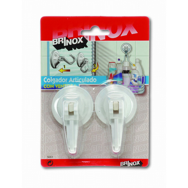 Mod. B5051-B Colgador articulado con Ventosa. Blanco. Ø 44 mm [Blister 2 unidades]