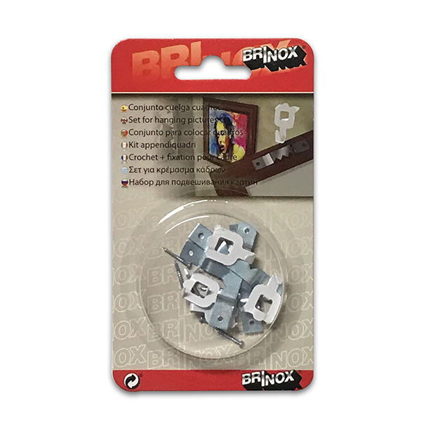 Mod. B5069-B Conjunto cuelga cuadros 4,4 cm. Blanco / Cincado [Blister 4 conjuntos]