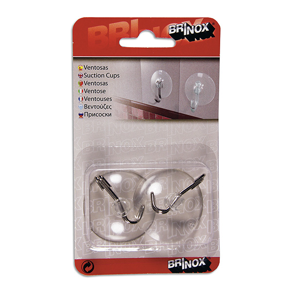 Mod. B5081-H Ventosa gancho acero. Transparente. Ø 40 mm [Blister 2 unidades]