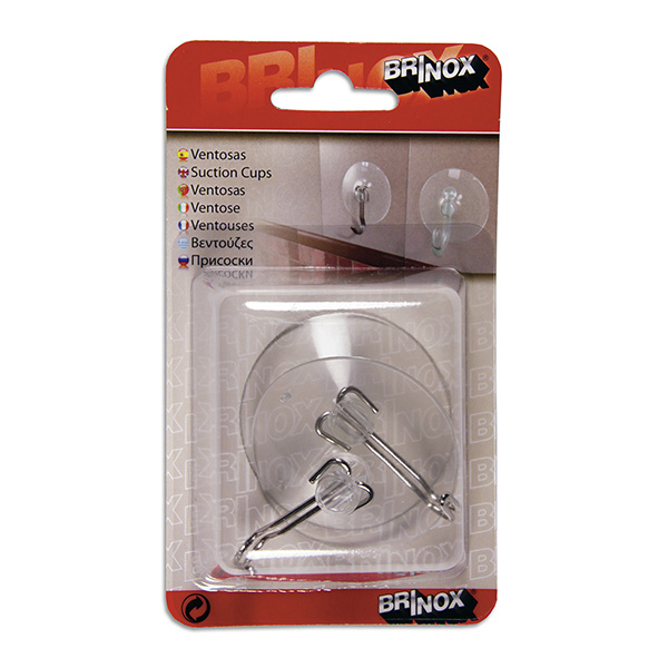 Mod. B5082-H Ventosa gancho acero. Transparente. Ø 50 mm [Blister 2 unidades]