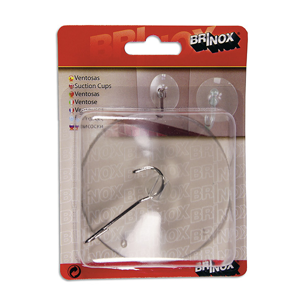 Mod. B5083-H Ventosa gancho acero. Transparente. Ø 80 mm [Blister 1 unidad]