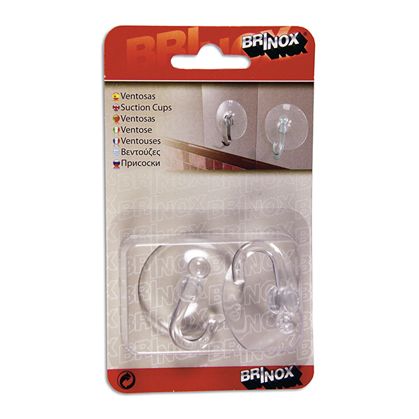 Mod. B5091-H Ventosa gancho plástico. Transparente. Ø 40 mm [Blister 2 unidades]