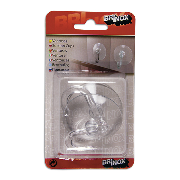 Mod. B5092-H Ventosa gancho plástico. Transparente. Ø 50 mm [Blister 2 unidades]
