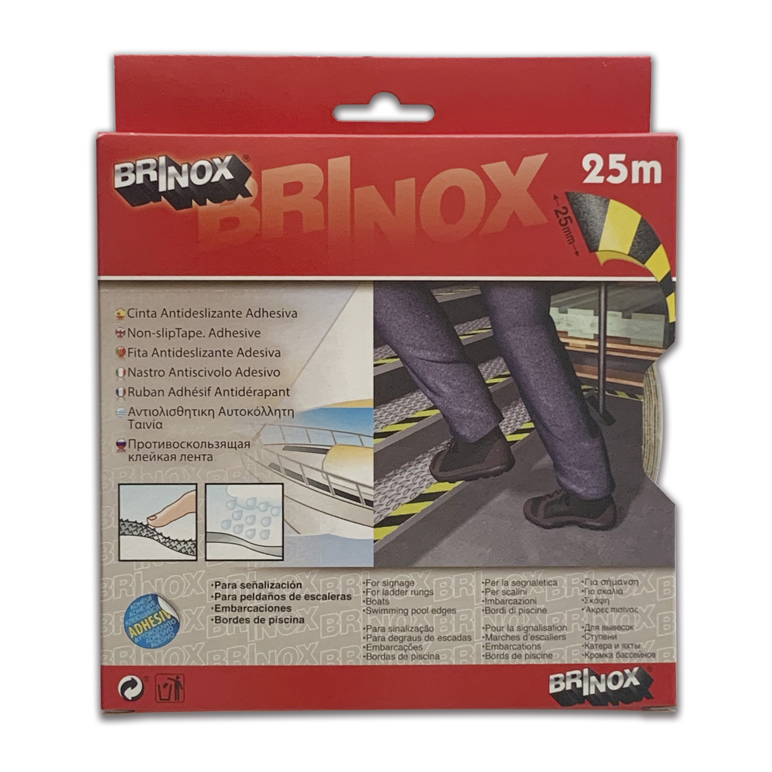 Mod. B6132-A Cinta Antideslizante adhesiva. 25 mm x 25 m. Negro-Amarillo [Caja-display 1 rollo]