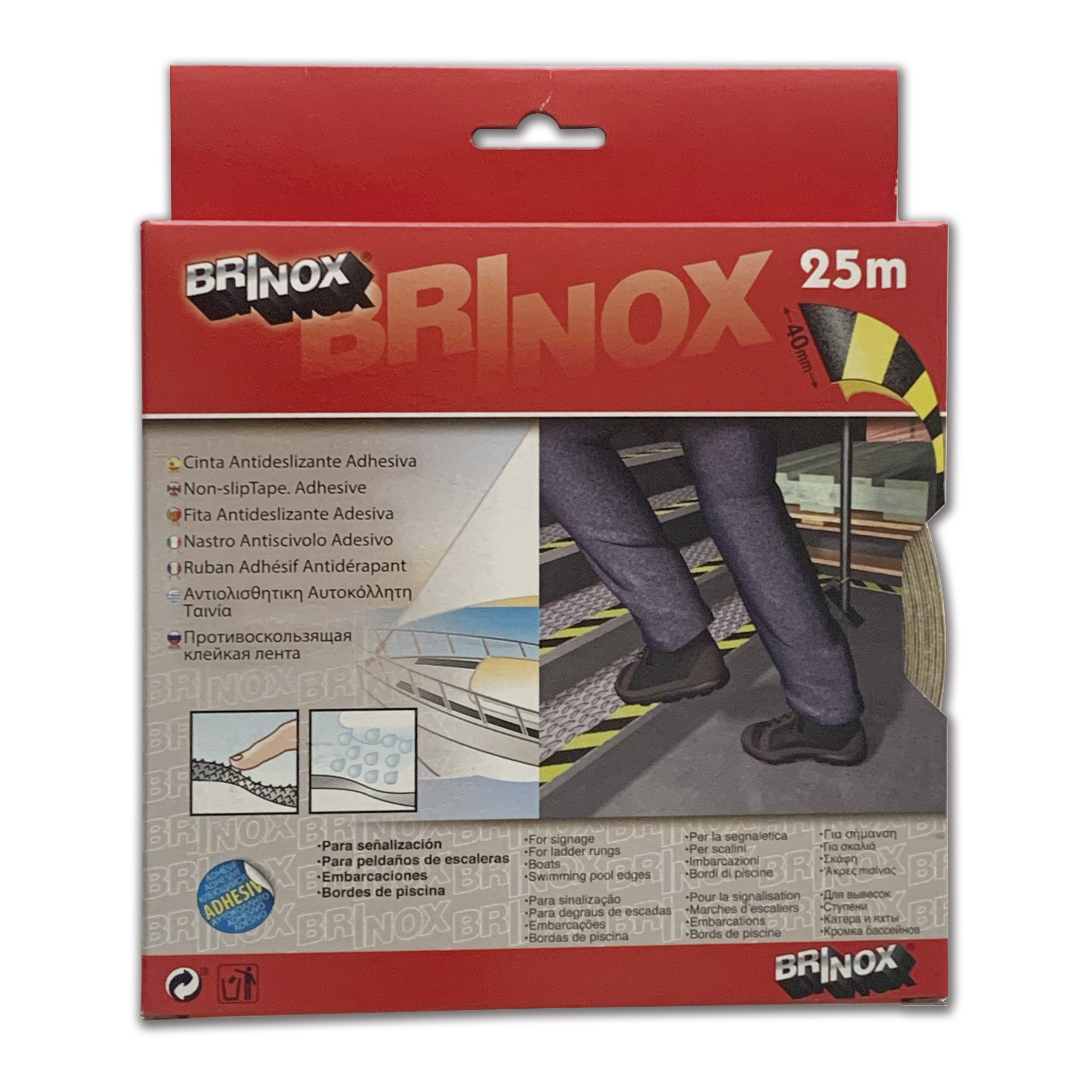 Mod. B6133-A Cinta antideslizante adhesiva. 40 mm x 25 m. Negro-Amarillo [Caja-display 1 rollo]