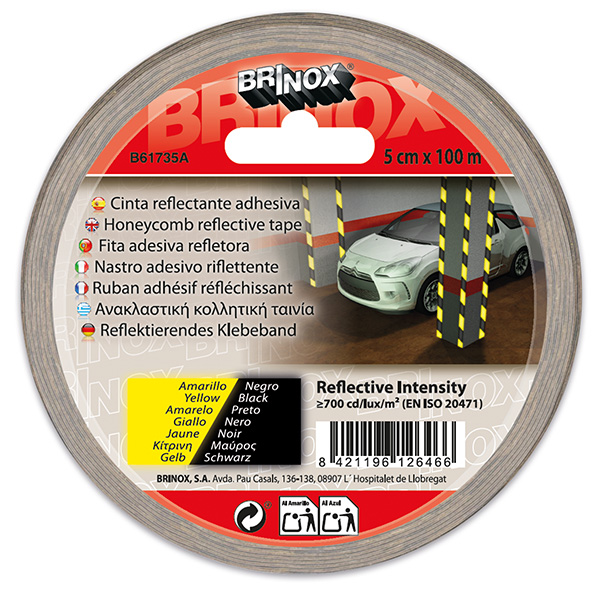 Mod. B6173-A Cinta reflectante adhesiva. 5cm x 10m. Amarillo-Negro [Rollo]