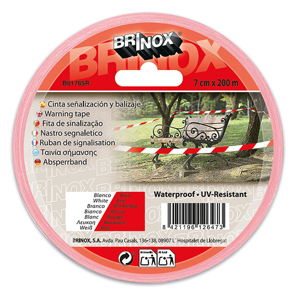 Mod. B6176-R Cinta señalizacion y balizaje. 7cm x 200m. Blanco-Rojo [Rollo]