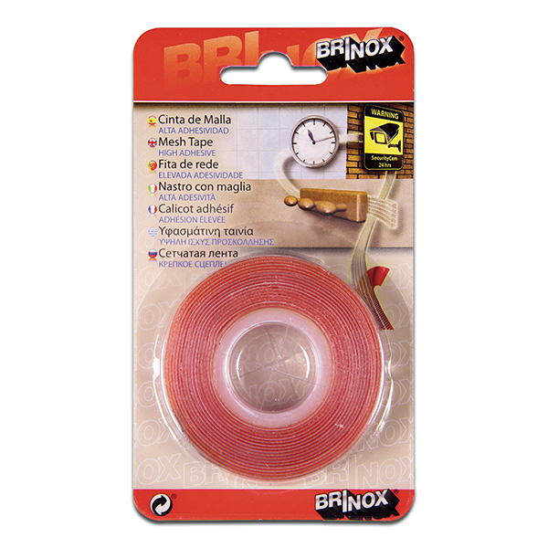 Mod. B6215-H Cinta adhesiva 2 caras con malla. Transparente. 250 cm. 19 mm [Blister 1 rollo]