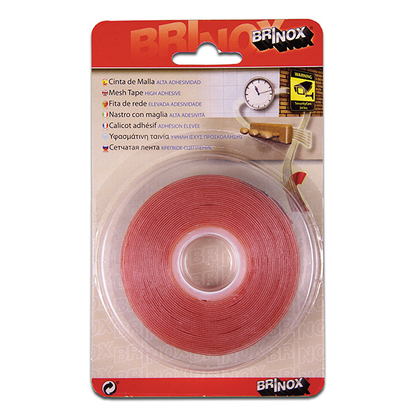 Mod. B6216-H Cinta adhesiva 2 caras con malla. Transparente. 500 cm. 19 mm [Blister 1 rollo]