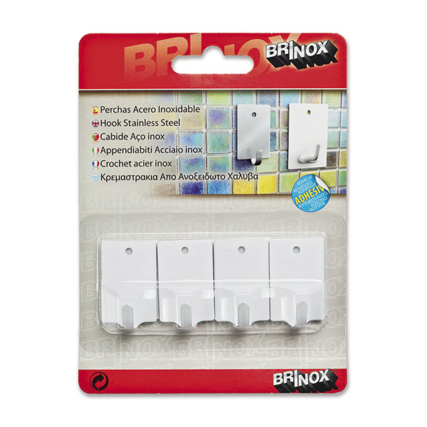 Mod. B7025-D Percha Pequeña adhesiva. Lacado Blanco. 20 x 30 mm [Blister 4 unidades]