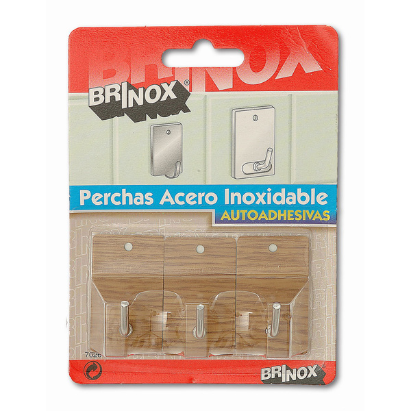Mod. B7026-Z Percha mediana adhesiva. Madera. 26 x 43 mm [Blister 3 unidades]