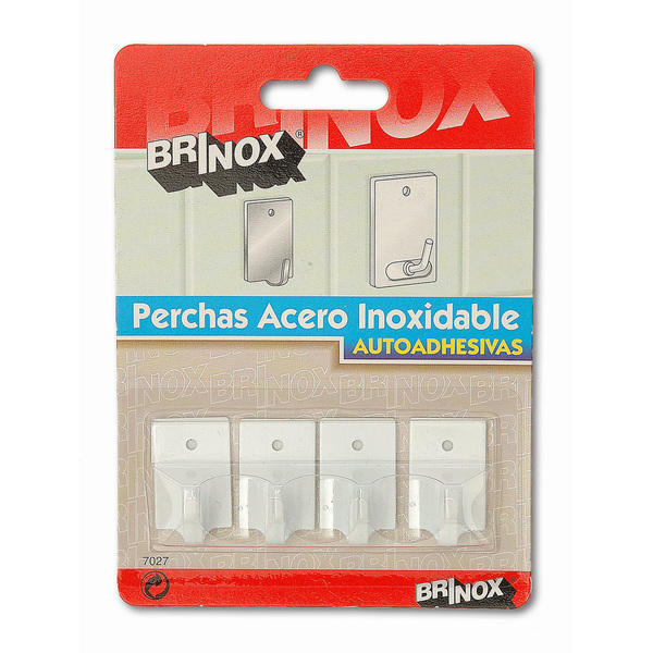 Mod. B7027-D Mini Percha adhesiva. Lacado Blanco. 17 x 26 mm [Blister 4 unidades]