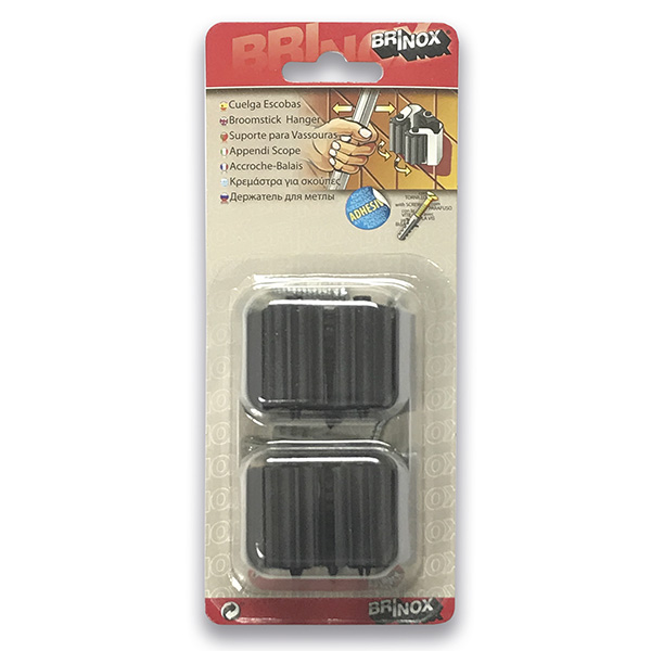 Mod. B7064-N Cuelga escobas con rodillos. Adhes. y tornillos. Negro [Blister 2 unidades]