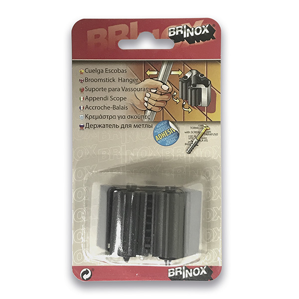 Mod. B7064-N Cuelga escobas con rodillos. Adhes. y tornillos. Negro [Blister 1 unidad]