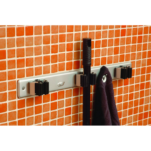 Mod. B7066-D Cuelga escobas con rodillos. Lacado Blanco. 420 x 50 mm. Triple [Blister 1 unidad]