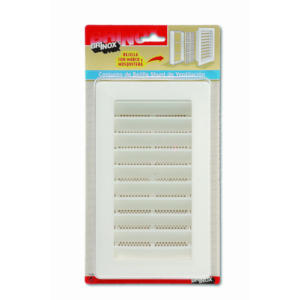 Mod. B7098-B Rejilla Shunt con marco y mosquitera. Blanco. 24 x 14 cm [Blister 1 conjunto]