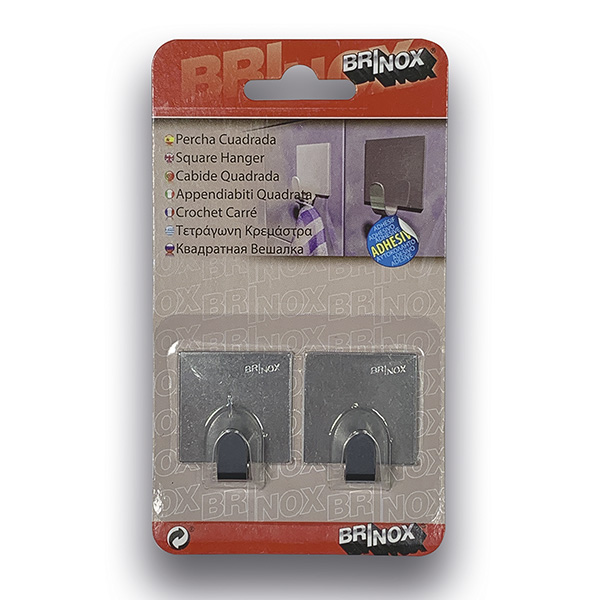 Mod. B7206-E Percha Cuadrada Mediana. Inox. Adhesiva. Inox [Blister 2 unidades]