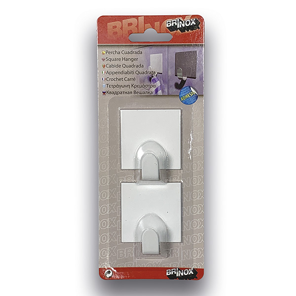 Mod. B7207-D Percha Cuadrada Grande. Inox. Adhesiva. Lacado blanco [Blister 2 unidades]
